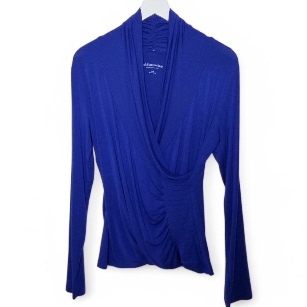Soft Surroundings Cobalt Blue Ruched Knit Top - Size Small